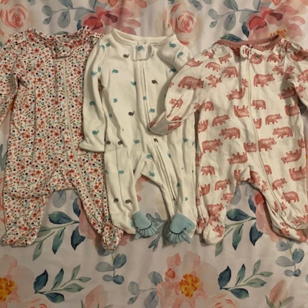 Collection of (3) Footed Pajamas and (8) Bodysuits- Size NB
